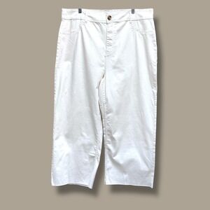 Women's Black Tape Cream High Waist Wide Leg Rough Hem Cropped Jeans Sz 18